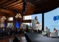Una escena de la disertación de Máxima Zorreguieta en el Llao Llao